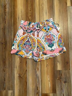 Maison d’Amelie Printed Belted Linen Blend Shorts